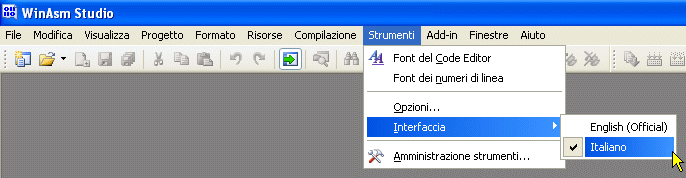 Configurazione di WinAsm - Menu in lingua italiana