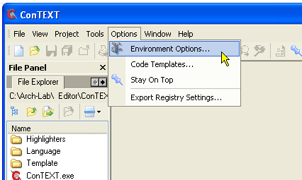 Configurazione di ConText - Menu in lingua italiana