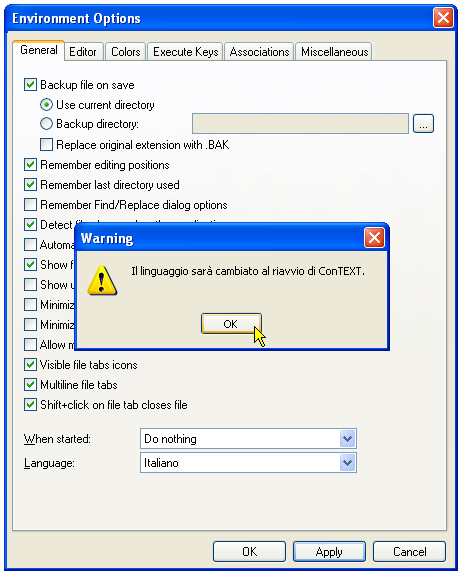 Configurazione di ConText - Menu in lingua italiana