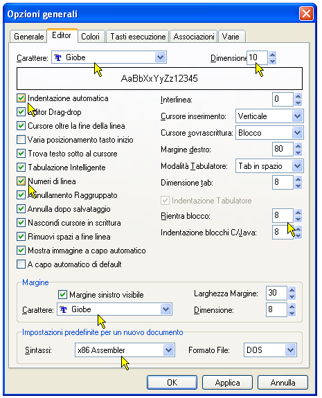 Configurazione di ConText - Scelta del FONT TTF