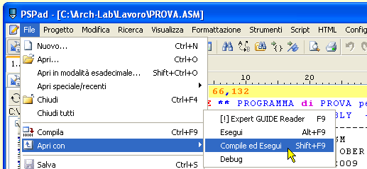 Editor PsPad - Compile ed esegui