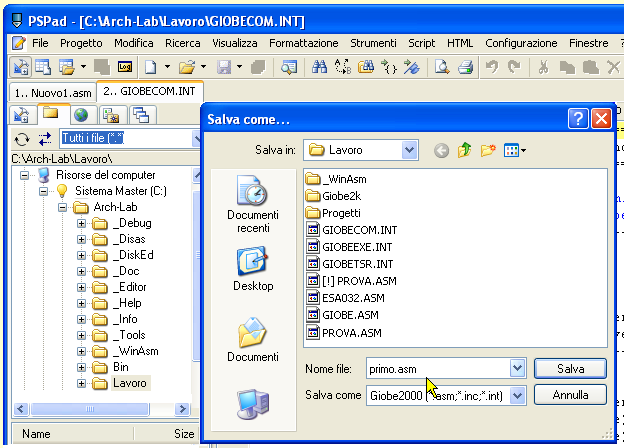 Salva correttamente il NUOVO sorgente ASM