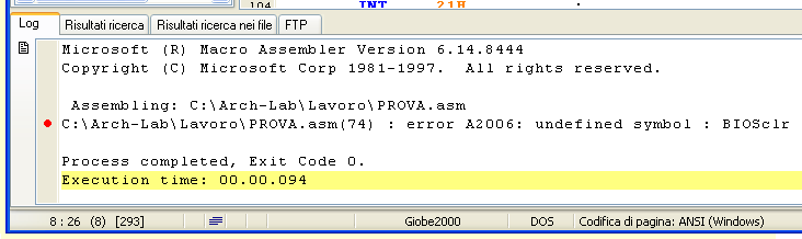 Errore di scrittura del Sorgente ASM