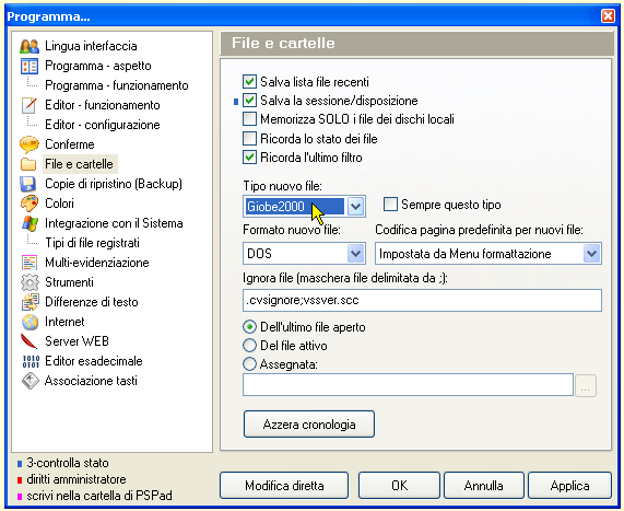 Configurazione di PSPad - File e Cartelle