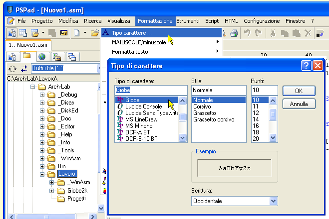 Configurazione di PsPad - Scelta del FONT TTF