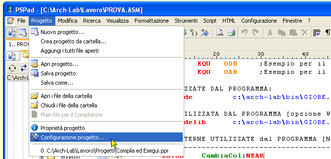 Configurazione di PSPad - Comandi esterni