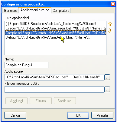 Configurazione di PSPad - Comando Compila ed esegui