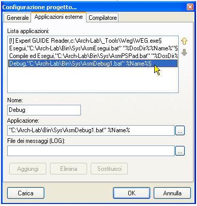 Configurazione di PSPad - Comando Debug