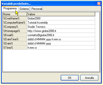 Configurazione di PSPad - Variabili del programma