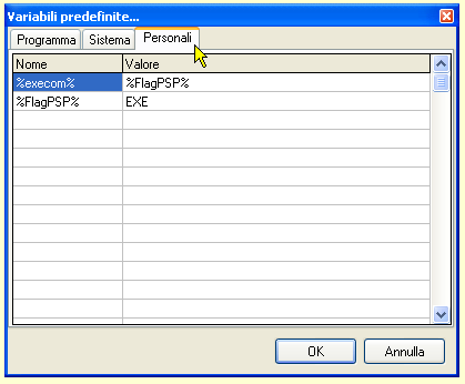 Configurazione di PSPad - Variabili del programma