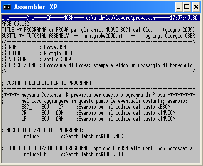 Qedit con XP o Vista - Si apre Qedit con il sorgente Prova.ASM