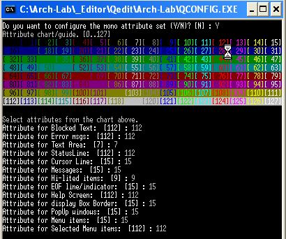 Ambiente Assembler - Configurazione di Qedit opzioni colore mono