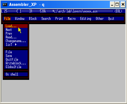 Ambiente Assembler - Menu File