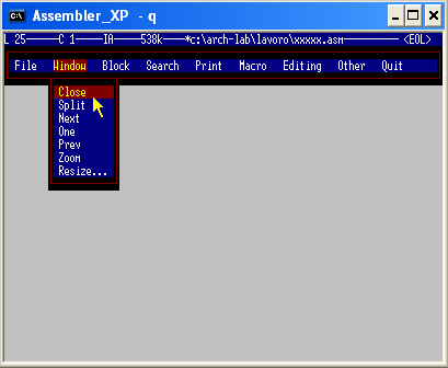 Ambiente Assembler - Menu Windows