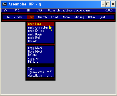 Ambiente Assembler - Menu Block