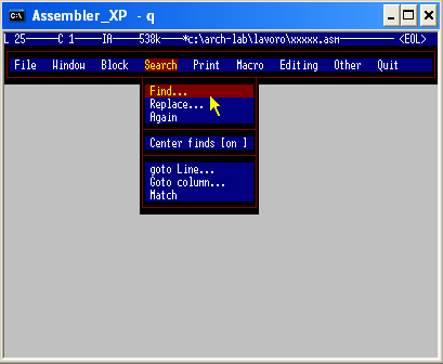 Ambiente Assembler - Menu Search