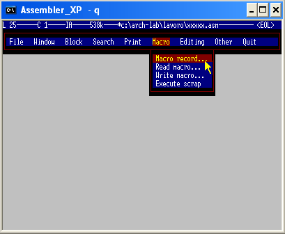 Ambiente Assembler - Menu Macro