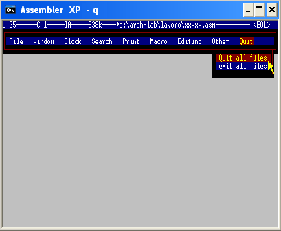Ambiente Assembler - Menu Quit