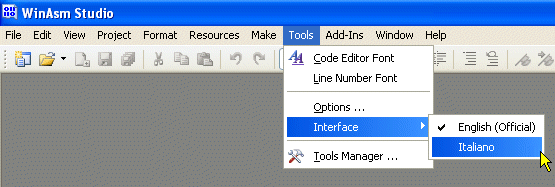 Configurazione di WinAsm - Menu in lingua italiana