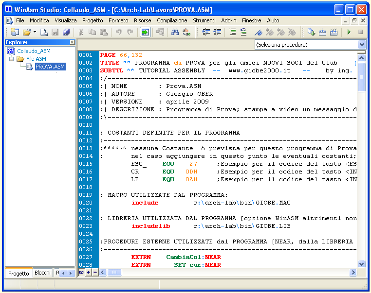 WinAsm - Apertura progetto pronto