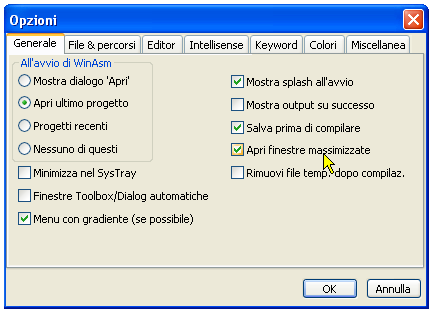 Configurazione di WinAsm - Impostazioni generali