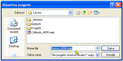 WinAsm - Rinominare Nuovo progetto