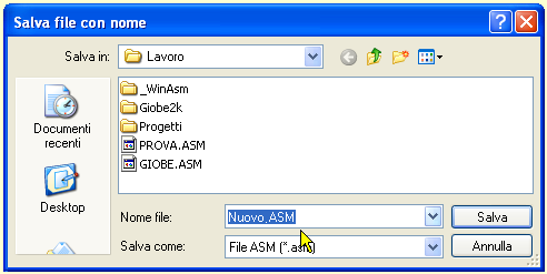 WinAsm - Rinominare Nuovo progetto