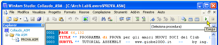 WinASM Studio - Lanciare l'eseguibile
