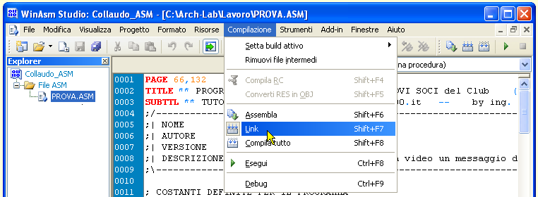 WinASM Studio - Fase di Link