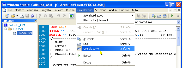 WinASM Studio - Compilazione e Link in sequenza