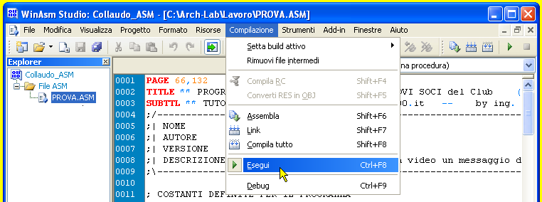 WinASM Studio - Lanciare l'eseguibile