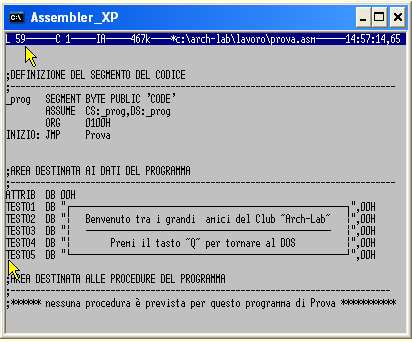 Accesso con Qedit - zona testi del sorgente di prova