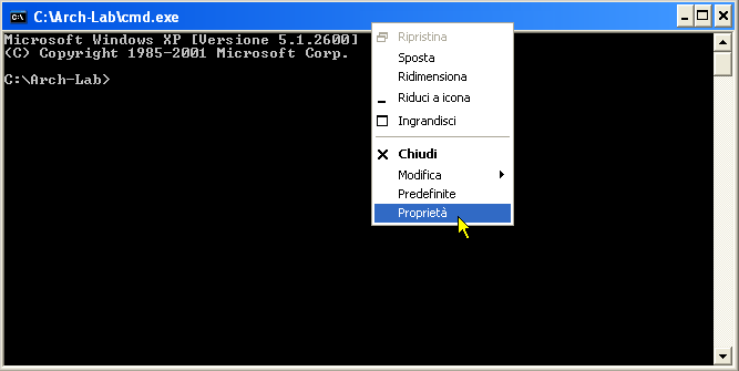 Finestra DOS con CMD - Proprietà