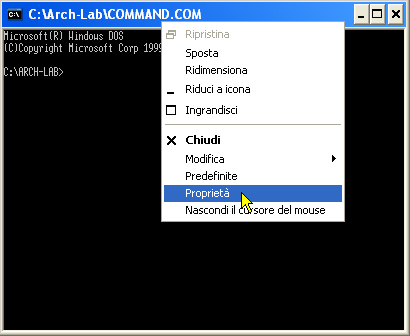 Finestra DOS con Command -  Proprietà