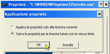 Finestra DOS con Command - conferma predisposizioni