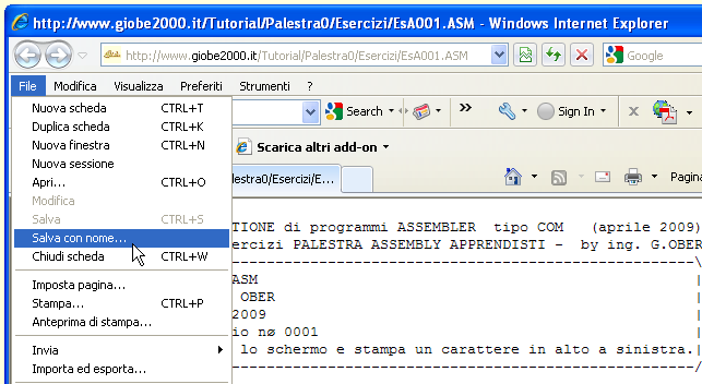 Scaricare un sorgente ASM con Explorer - 01