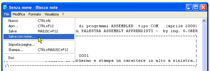 Copiare un sorgente ASM in Notepad - 05